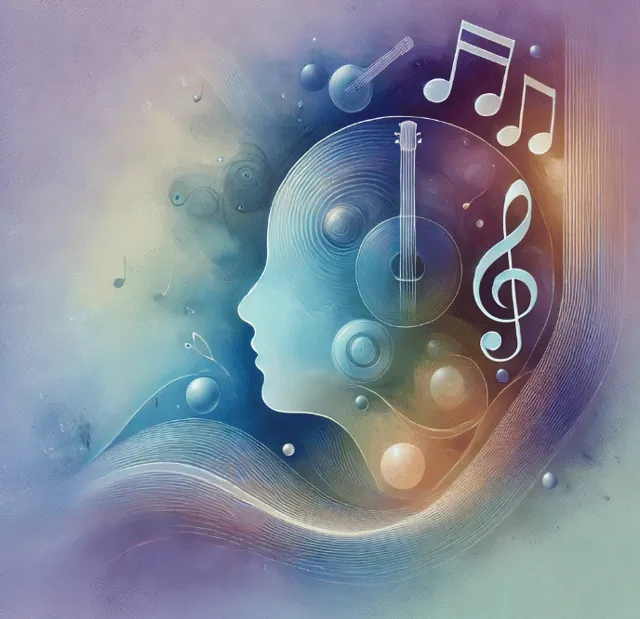 Illustration : profil et notes de musique